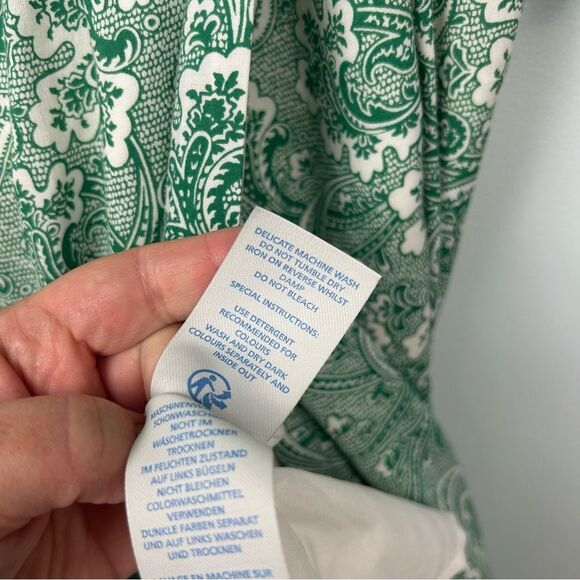 Boden Dolly Day Dress Green Paisley Lined 3/4 Sleeves Gathered Waist Faux Wrap 4 - Picture 6 of 16